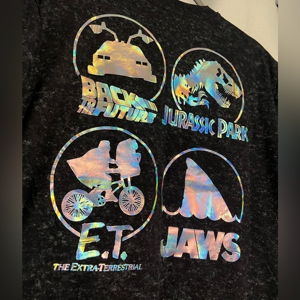 Universal Studios Black Acid Wash Graphic T-Shirt with Holographic Icons Medium - Picture 5 of 6